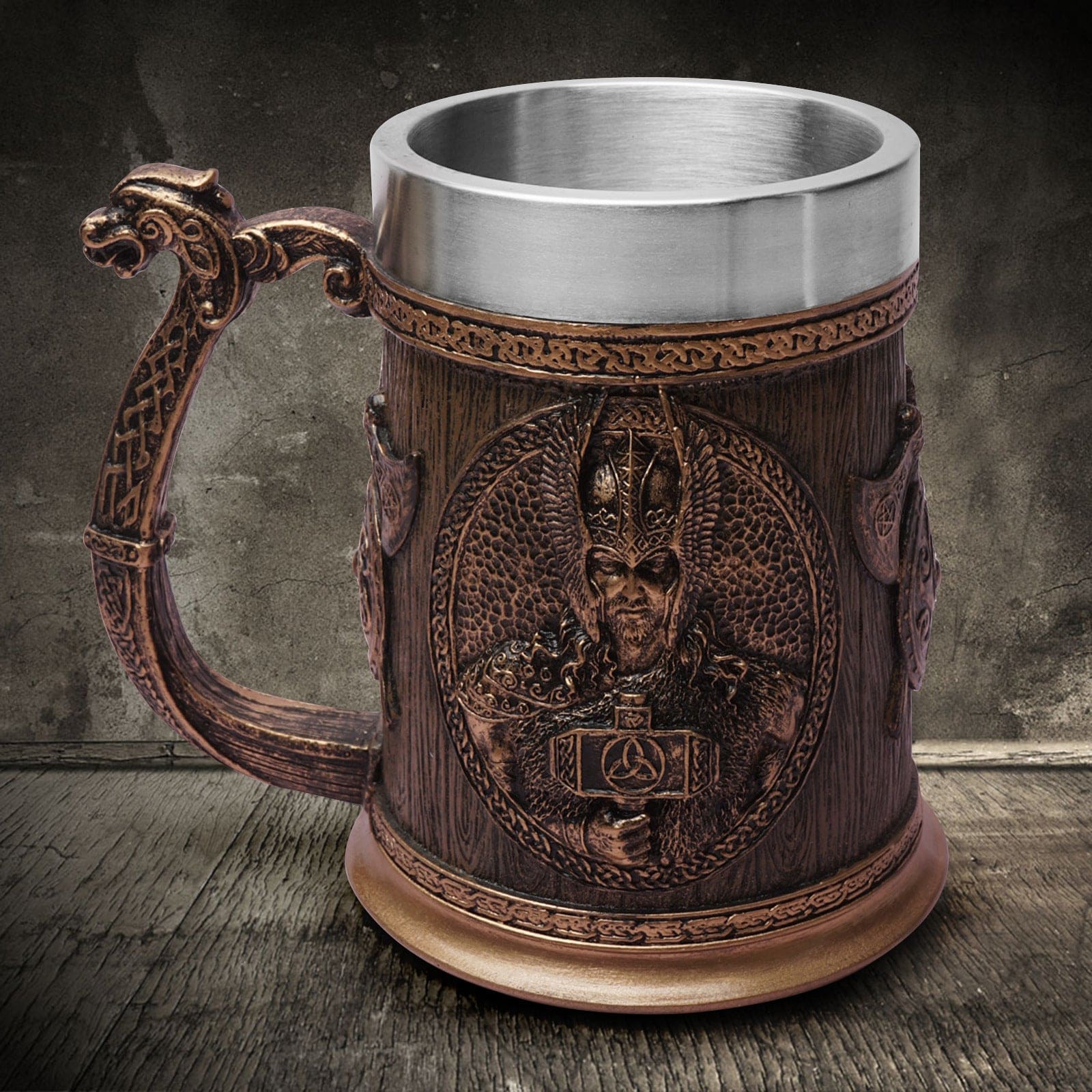 Stainless Steel Odin and Thor Beer Tankard - Norse Spirit