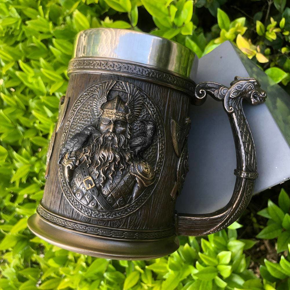 Stainless Steel Odin and Thor Beer Tankard-Viking Tankard-Norse Spirit