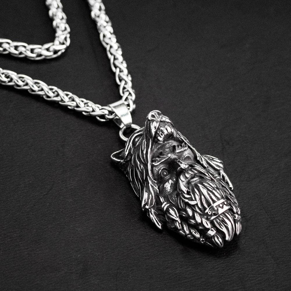Stainless Steel Odin and Wolf Necklace-Viking Necklace-Norse Spirit