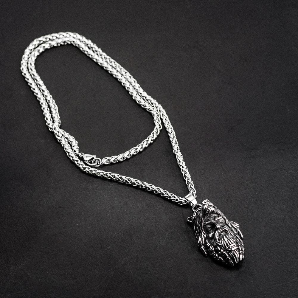Stainless Steel Odin and Wolf Necklace-Viking Necklace-Norse Spirit
