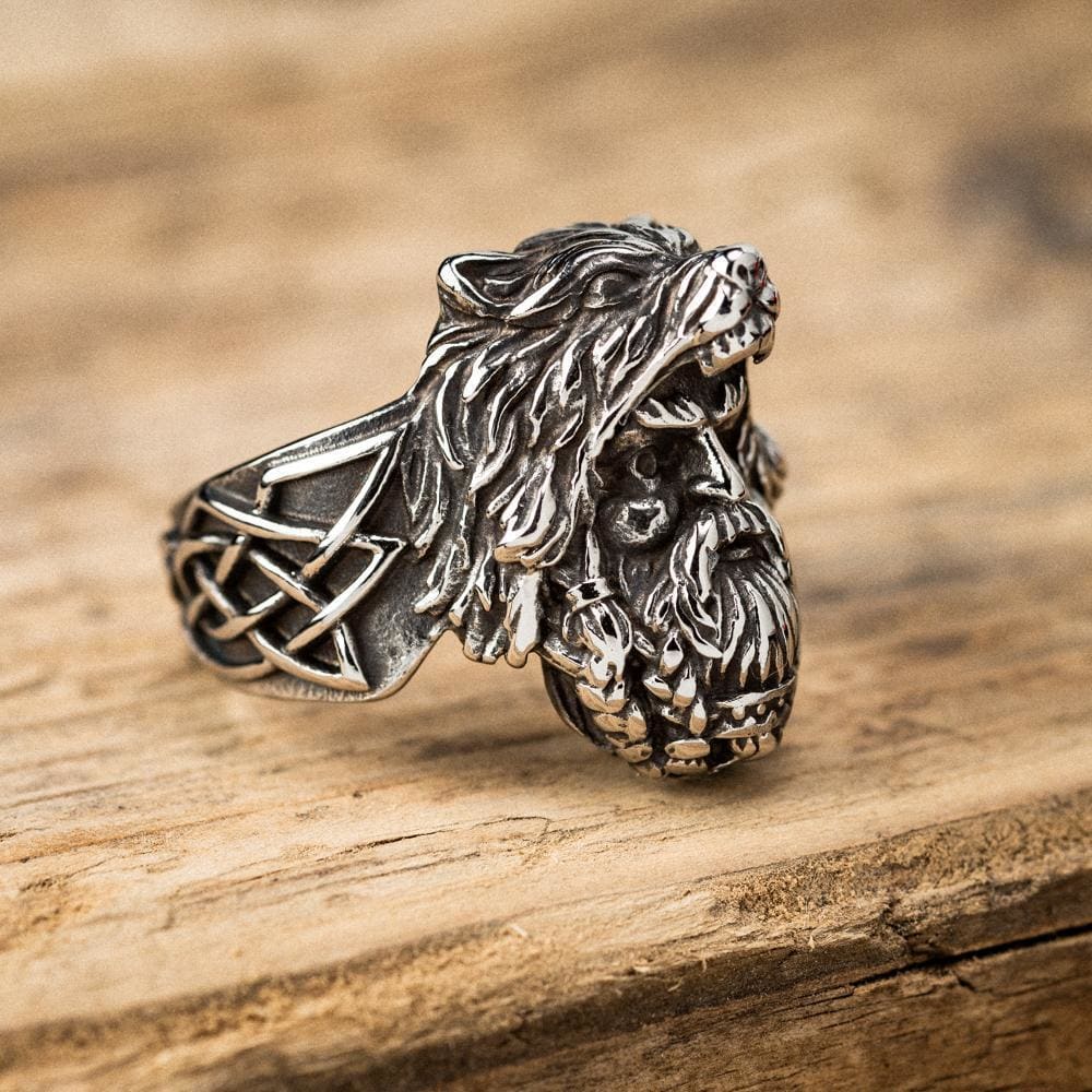 Stainless Steel Odin and Wolf Ring-Viking Ring-Norse Spirit