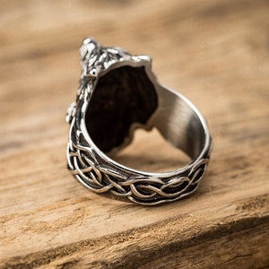 Stainless Steel Odin and Wolf Ring-Viking Ring-Norse Spirit