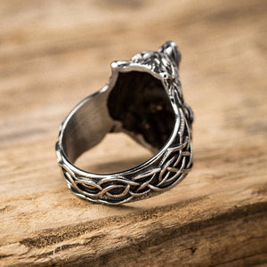 Stainless Steel Odin and Wolf Ring-Viking Ring-Norse Spirit