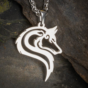 Stainless Steel Odin's Wolf Head Pendant-Viking Necklace-Norse Spirit
