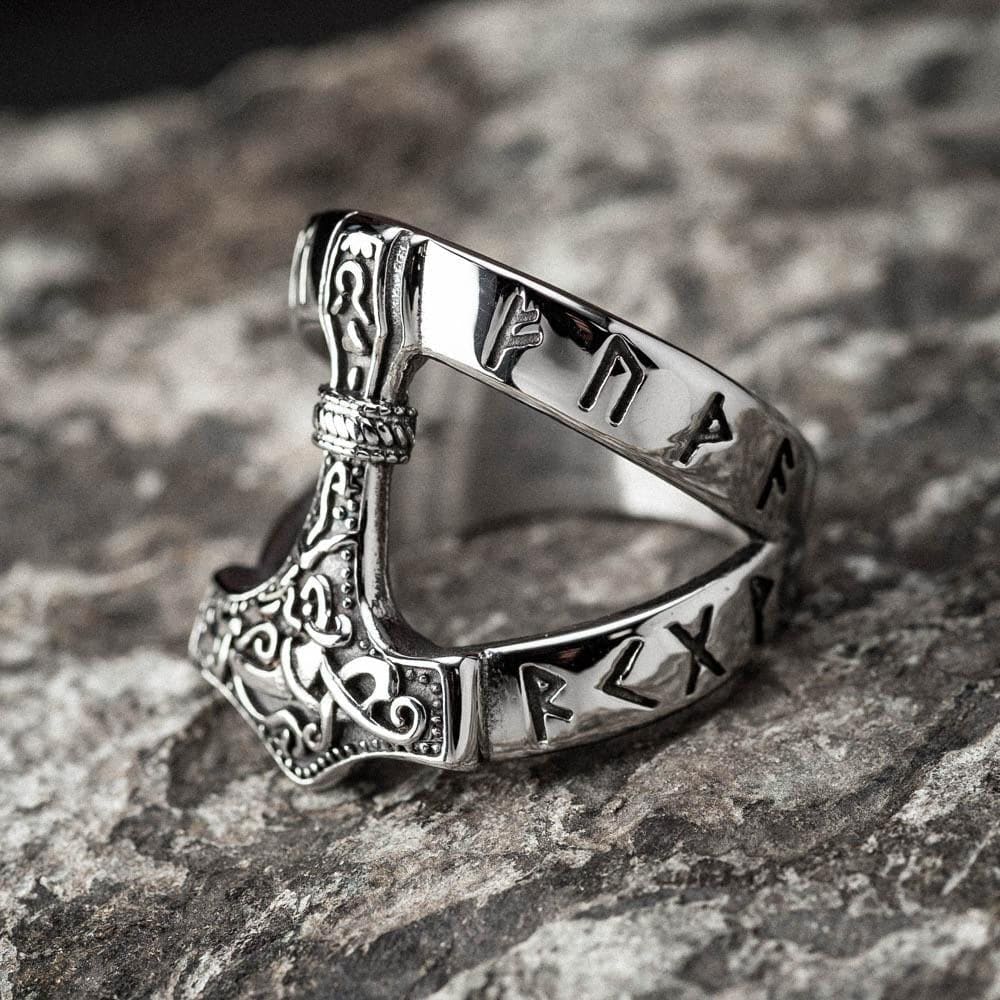 Stainless Steel Open Thor's Hammer Ring-Viking Ring-Norse Spirit