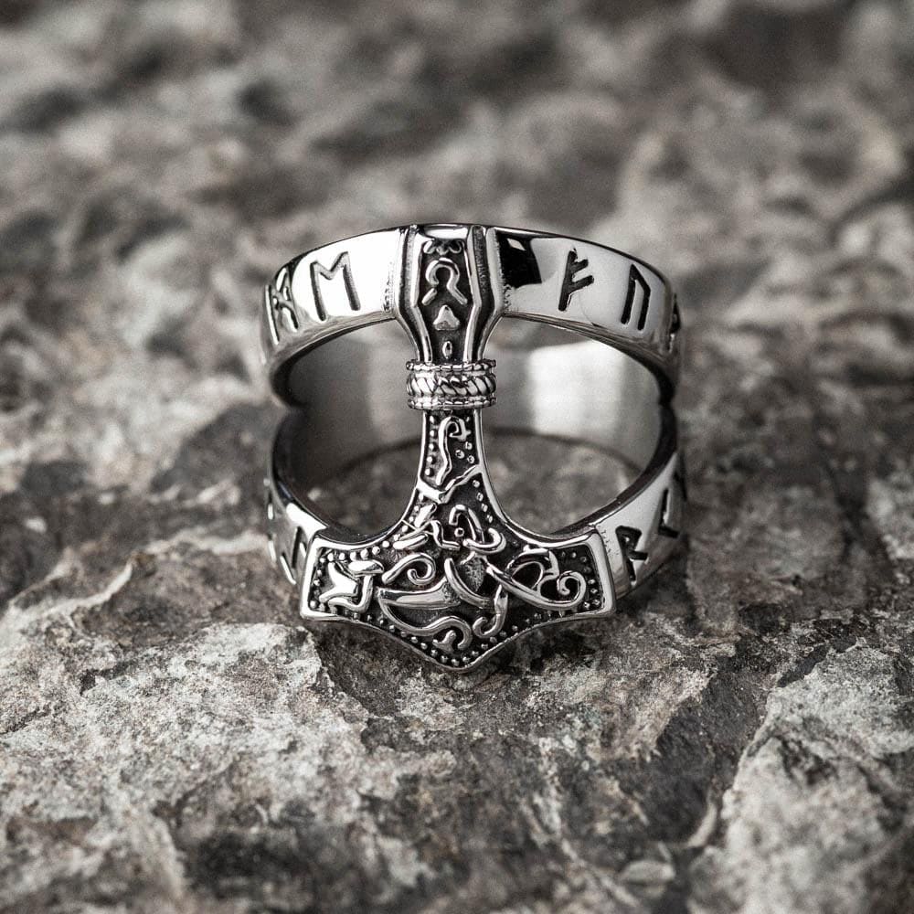 Stainless Steel Open Thor's Hammer Ring-Viking Ring-Norse Spirit