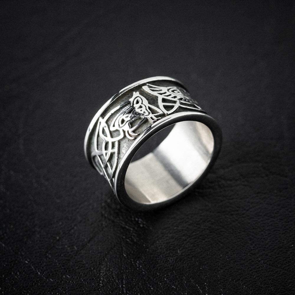 Stainless Steel Raven and Wolf Ring-Viking Ring-Norse Spirit