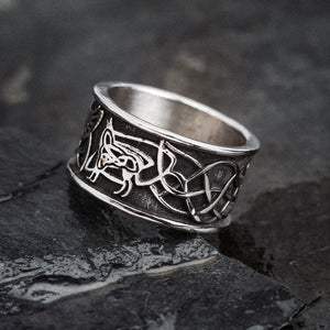 Stainless Steel Raven and Wolf Ring-Viking Ring-Norse Spirit