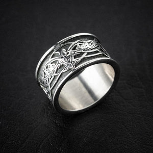 Stainless Steel Raven and Wolf Ring-Viking Ring-Norse Spirit