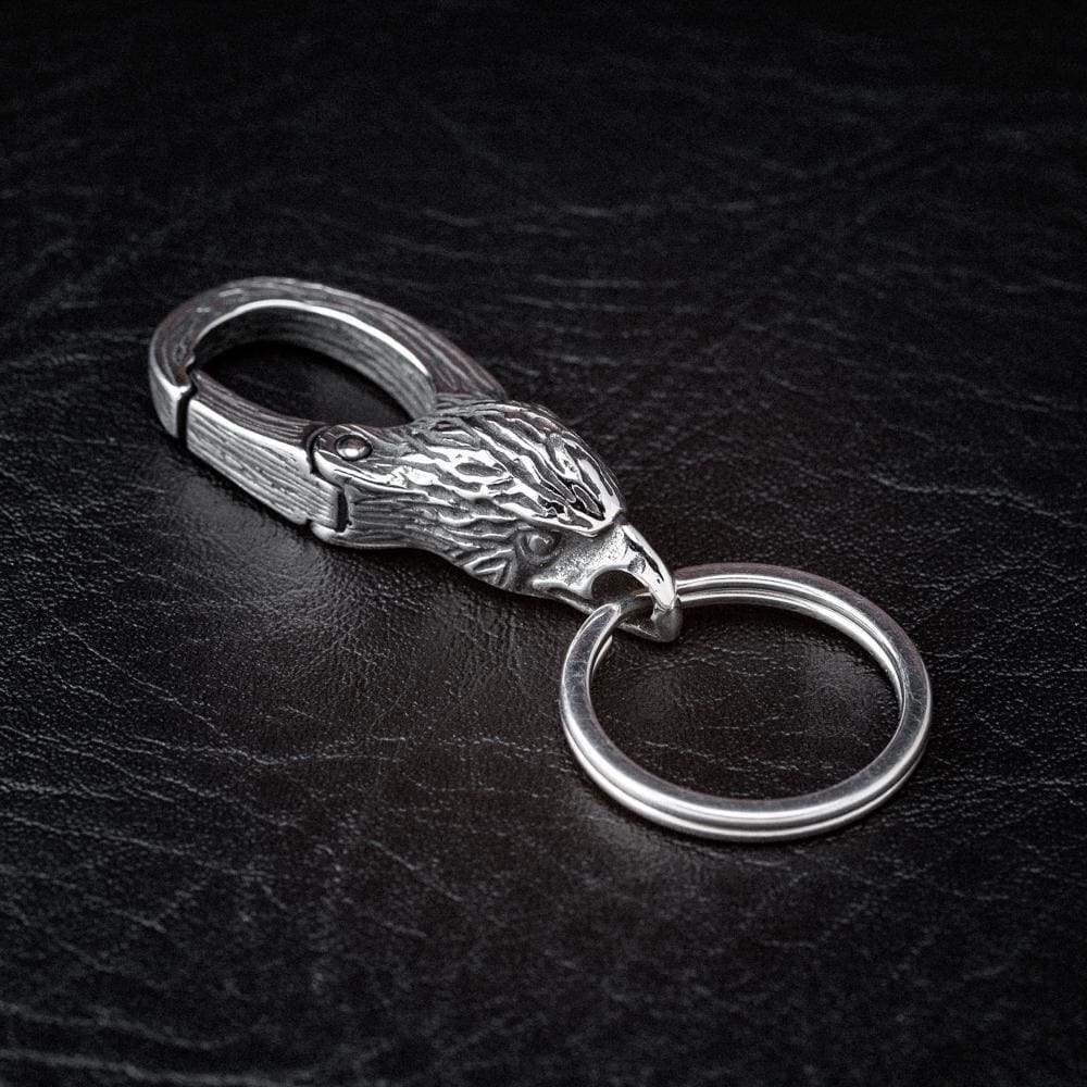 Stainless Steel Raven Head Keychain - Norse Spirit