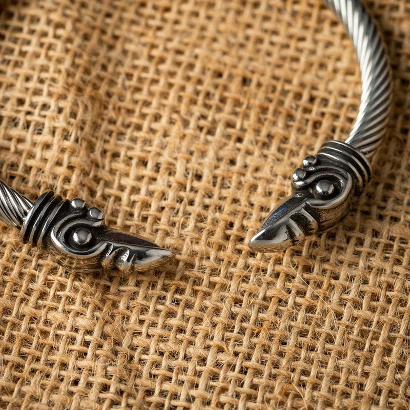 Stainless Steel Raven Head Torc Bracelet - Norse Spirit