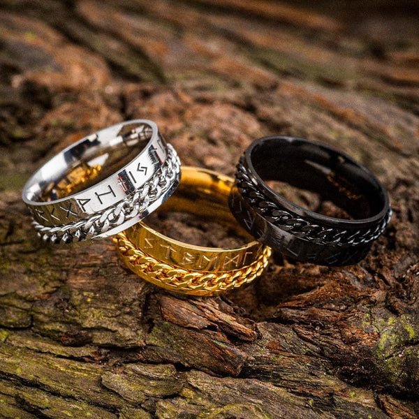 Run Rings About Stainless Steel Rotating Rune Ring - Norse Spirit