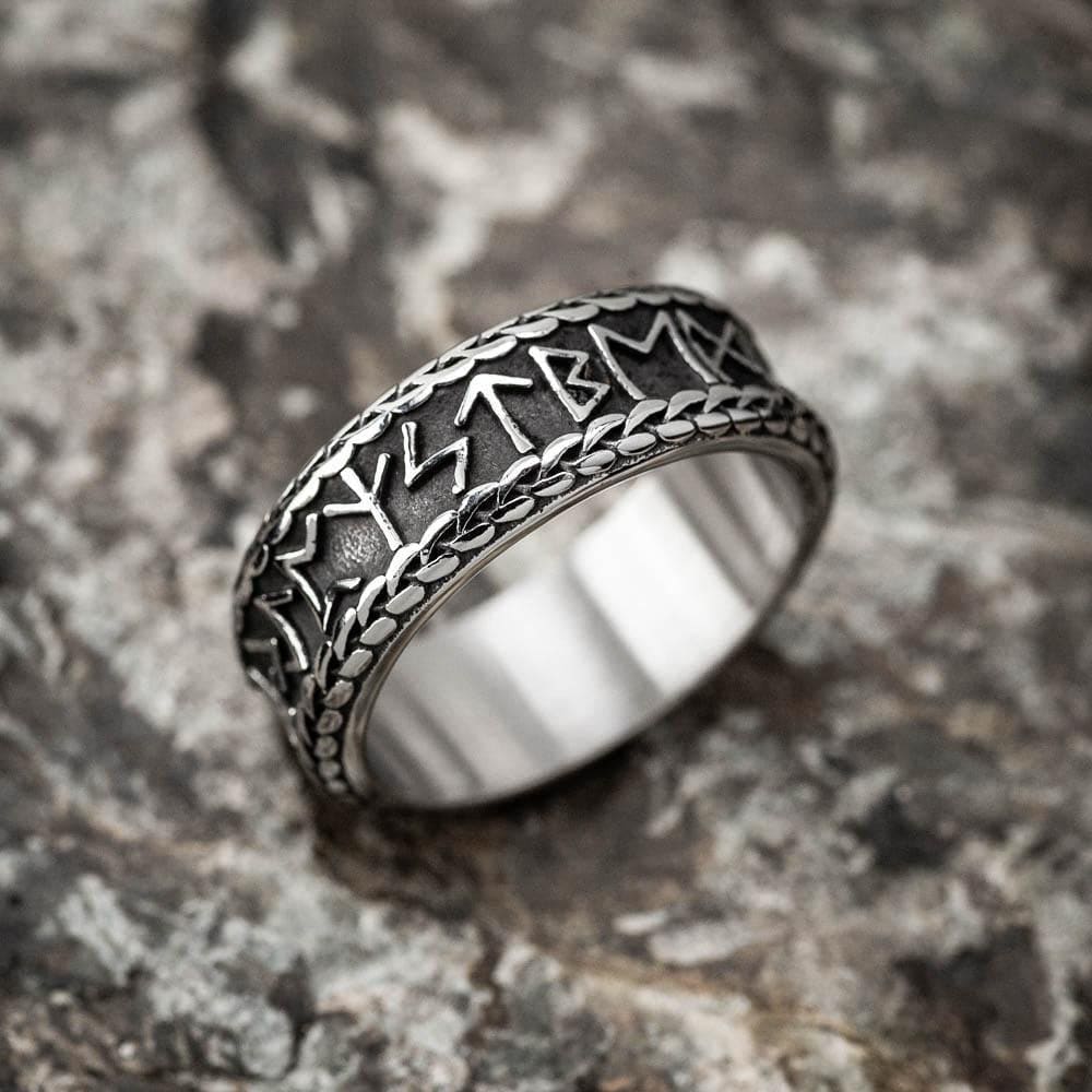 Stainless Steel Rune and Knotwork Ring - Norse Spirit