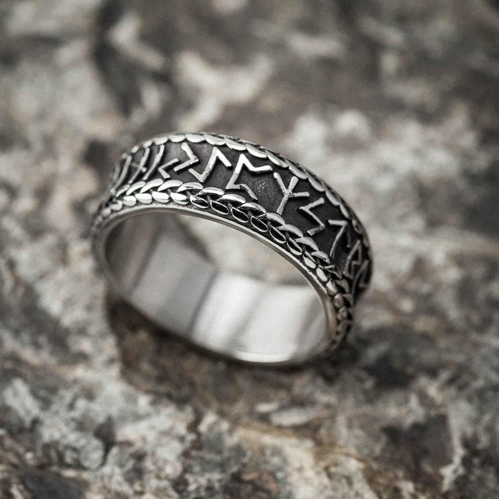 Stainless Steel Rune and Knotwork Ring-Viking Ring-Norse Spirit