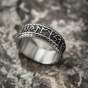 Stainless Steel Rune and Knotwork Ring - Norse Spirit