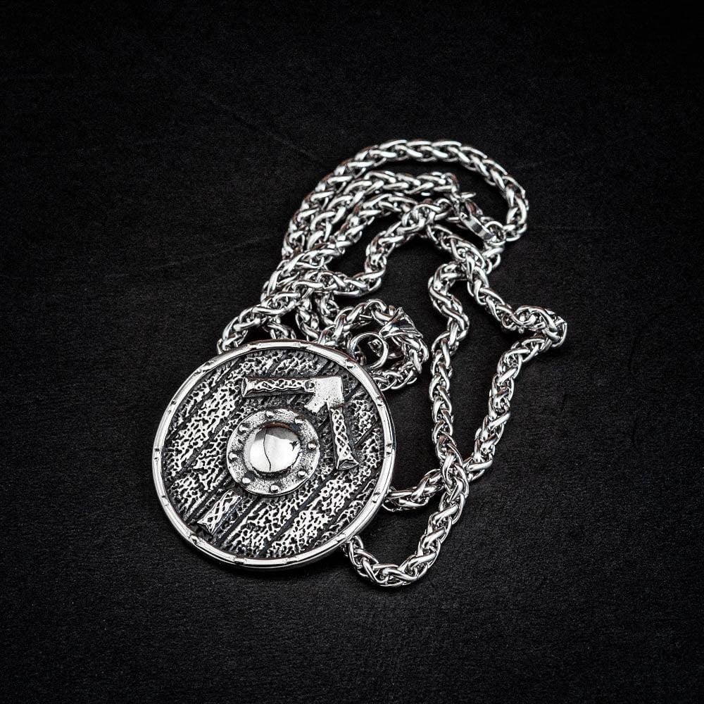 Stainless Steel Shield and Tiwaz Rune Necklace-Jewelry-Norse Spirit