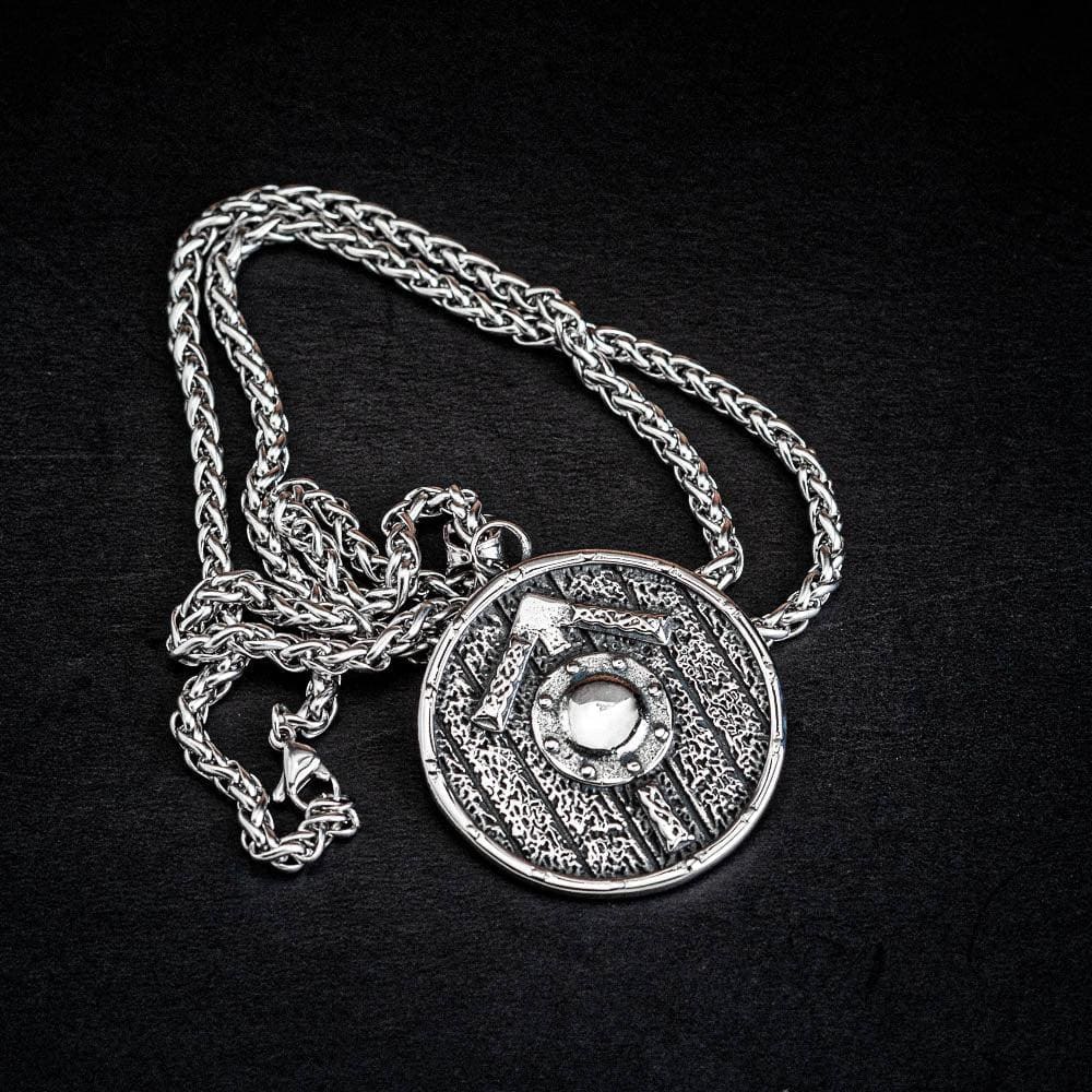 Stainless Steel Shield and Tiwaz Rune Necklace-Jewelry-Norse Spirit