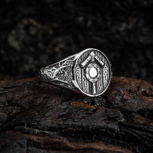 Stainless Steel Shield and Tiwaz Rune Ring-Viking Ring-Norse Spirit