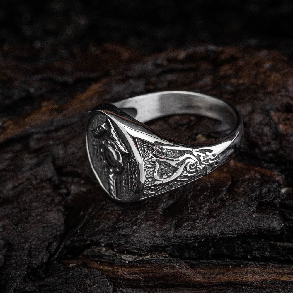 Stainless Steel Shield and Tiwaz Rune Ring-Viking Ring-Norse Spirit