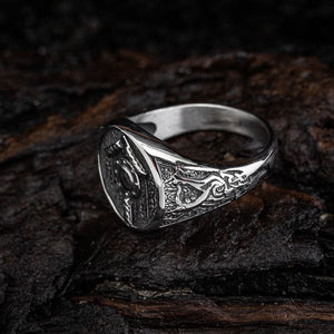 Stainless Steel Shield and Tiwaz Rune Ring-Viking Ring-Norse Spirit