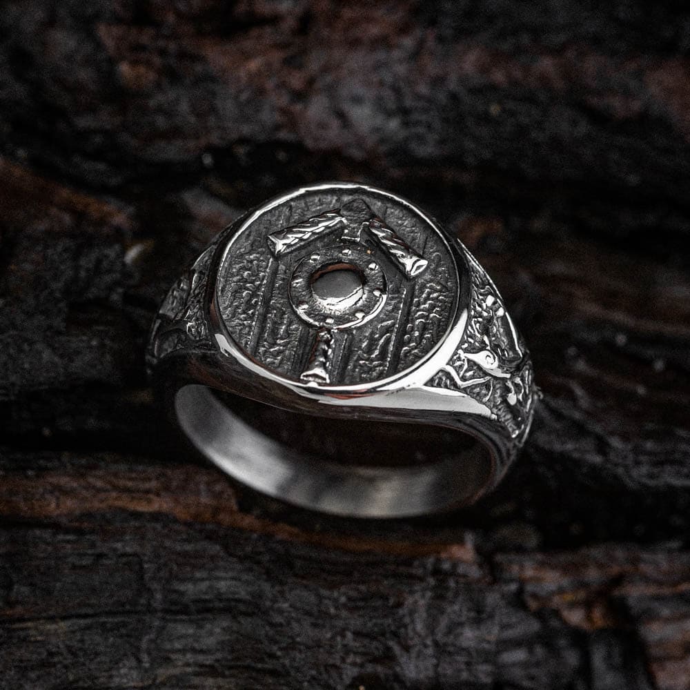 Stainless Steel Shield and Tiwaz Rune Ring-Viking Ring-Norse Spirit