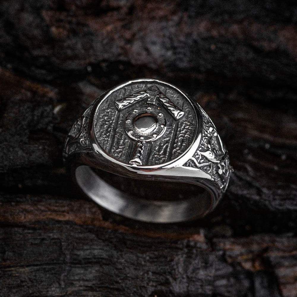 Stainless Steel Shield and Tiwaz Rune Ring - Norse Spirit