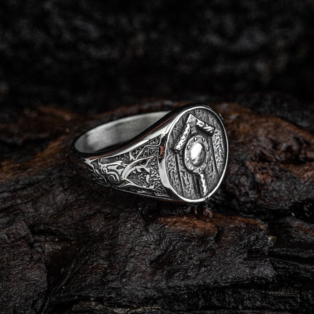Stainless Steel Shield and Tiwaz Rune Ring-Viking Ring-Norse Spirit