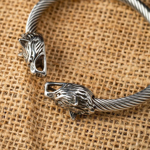 Stainless Steel Small Wolf Head Torc Bracelet-Viking Bracelet-Norse Spirit