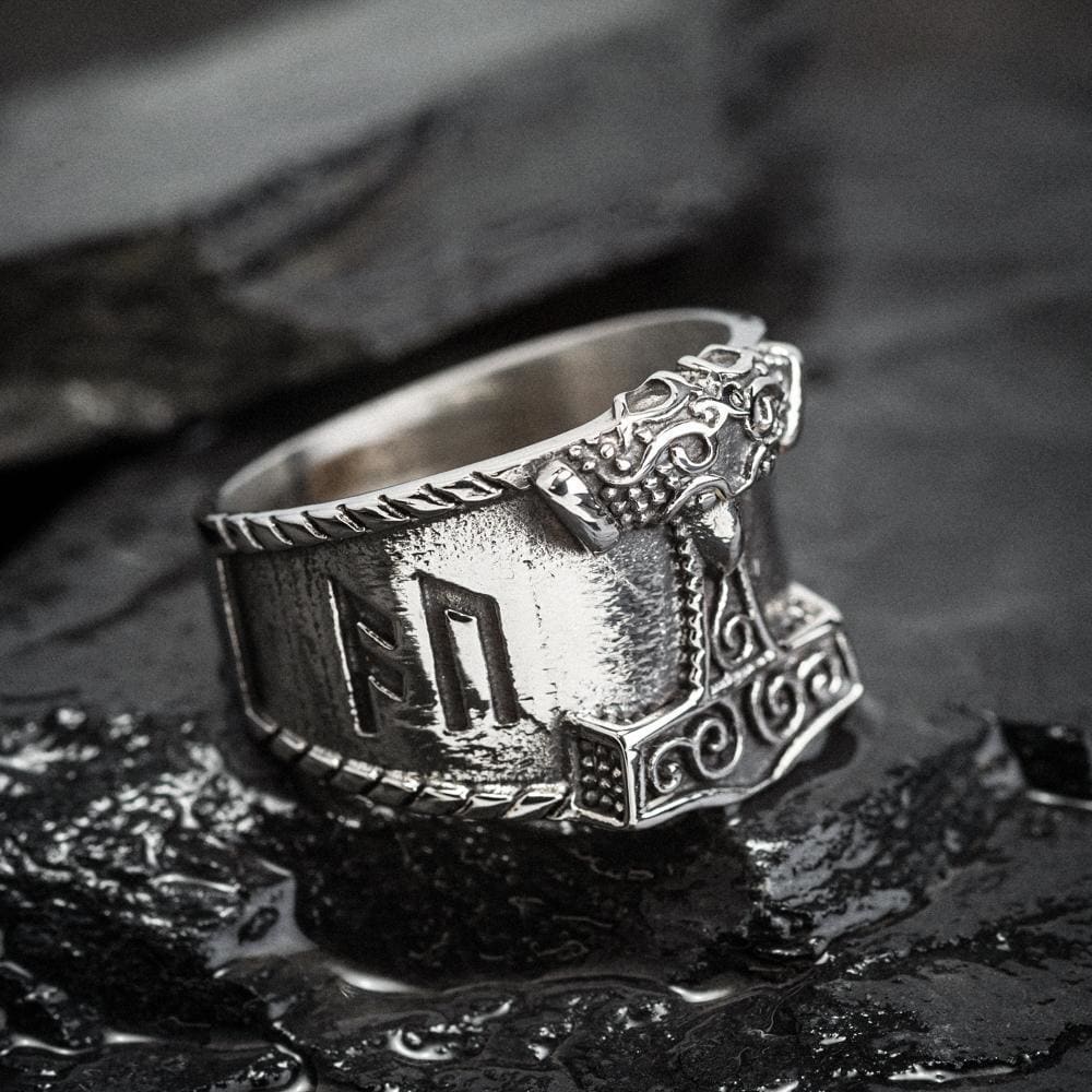 Stainless Steel Thor's Hammer and Rune Ring-Viking Ring-Norse Spirit