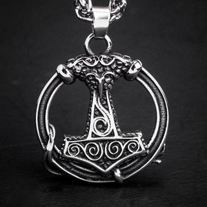Stainless Steel Thor's Hammer Circular Necklace-Viking Necklace-Norse Spirit