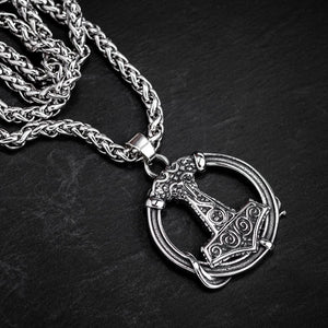 Stainless Steel Thor's Hammer Circular Necklace-Viking Necklace-Norse Spirit