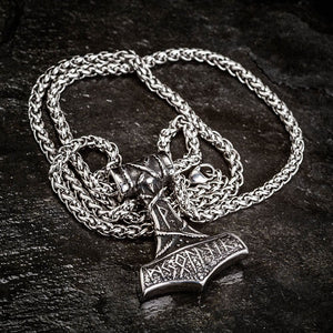 Stainless Steel Thor's Hammer With Rune And Ropework Necklace-Viking Necklace-Norse Spirit