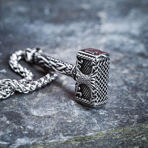 Stainles Steel Thor's Hamer With Tree of Life & Valknut Designs-Viking Necklace-Norse Spirit