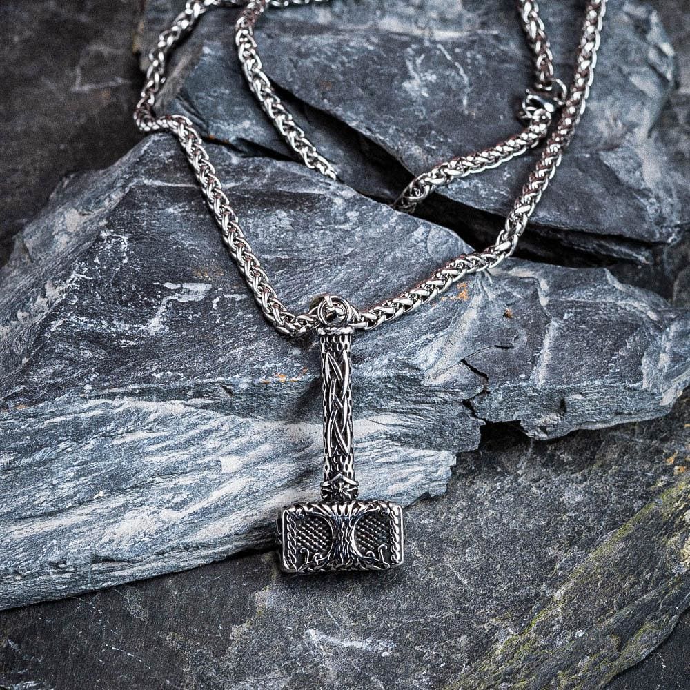 Stainles Steel Thor's Hamer With Tree of Life & Valknut Designs-Viking Necklace-Norse Spirit