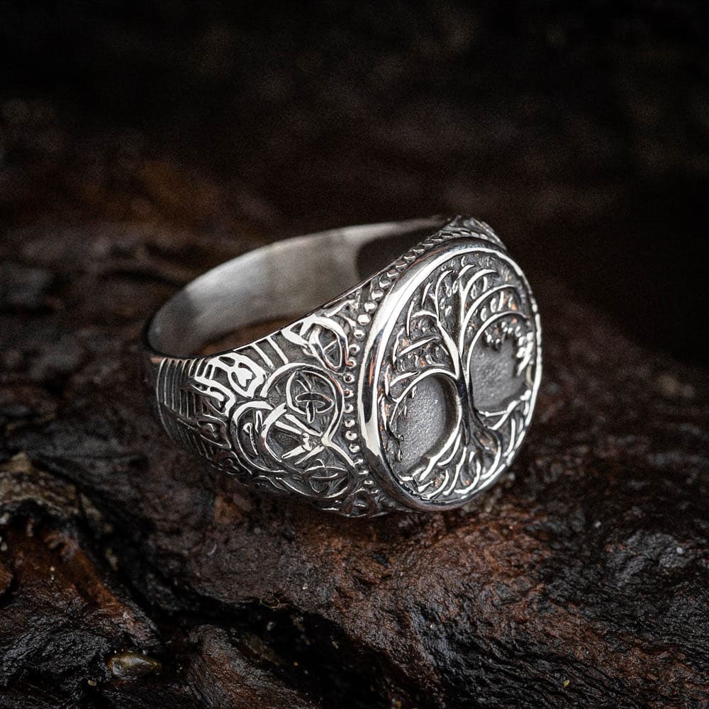 Stainless Steel Tree of Life and Bear Paw Ring-Viking Ring-Norse Spirit