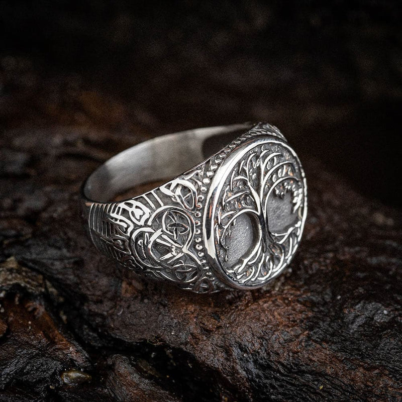 Tree Rings Bear Stainless Steel Tree of Life and Bear Paw Ring - Norse Spirit