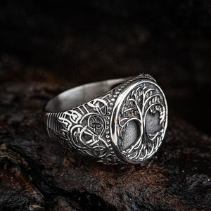 Stainless Steel Tree of Life and Bear Paw Ring-Viking Ring-Norse Spirit