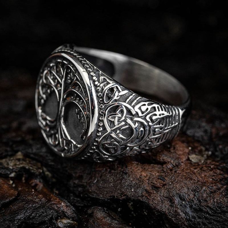 Stainless Steel Tree of Life and Bear Paw Ring - Norse Spirit