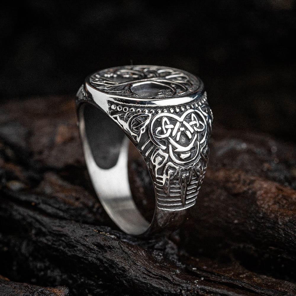 Tree Rings Bear Stainless Steel Tree of Life and Bear Paw Ring - Norse Spirit