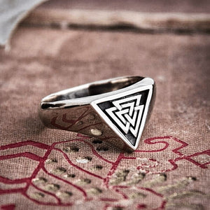 Stainless Steel Triangular Valknut Ring-Viking Ring-Norse Spirit