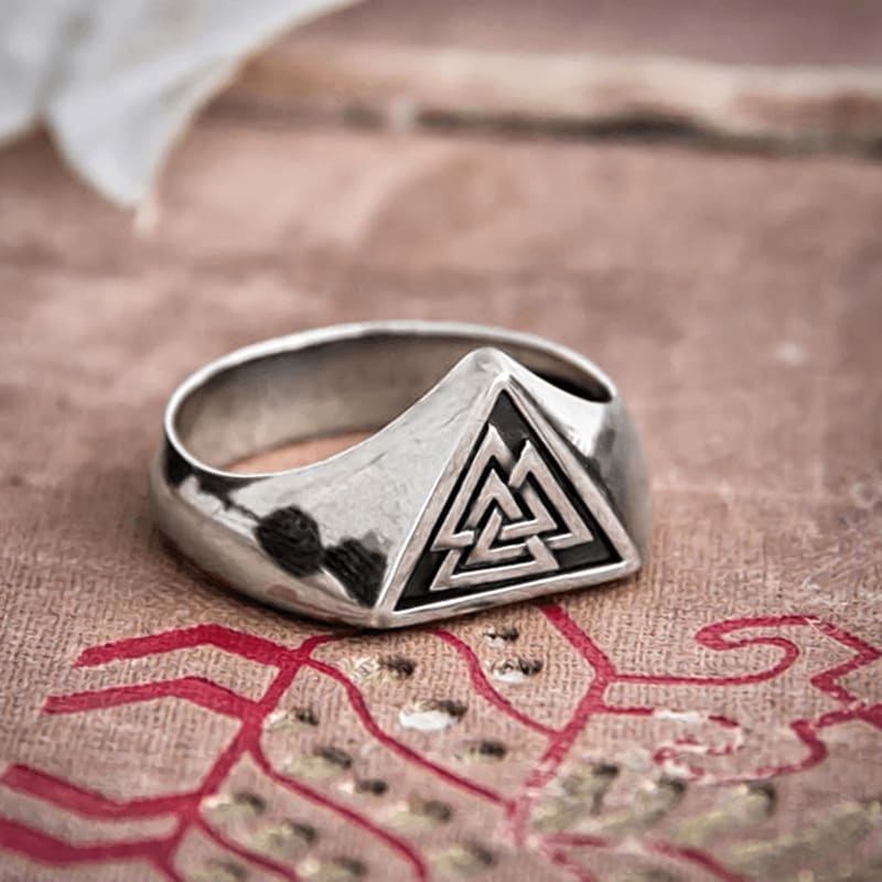 Stainless Steel Triangular Valknut Ring-Viking Ring-Norse Spirit