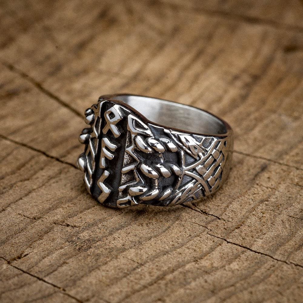 Stone Runes Rings Stainless Steel Triple Rune Ring - Norse Spirit