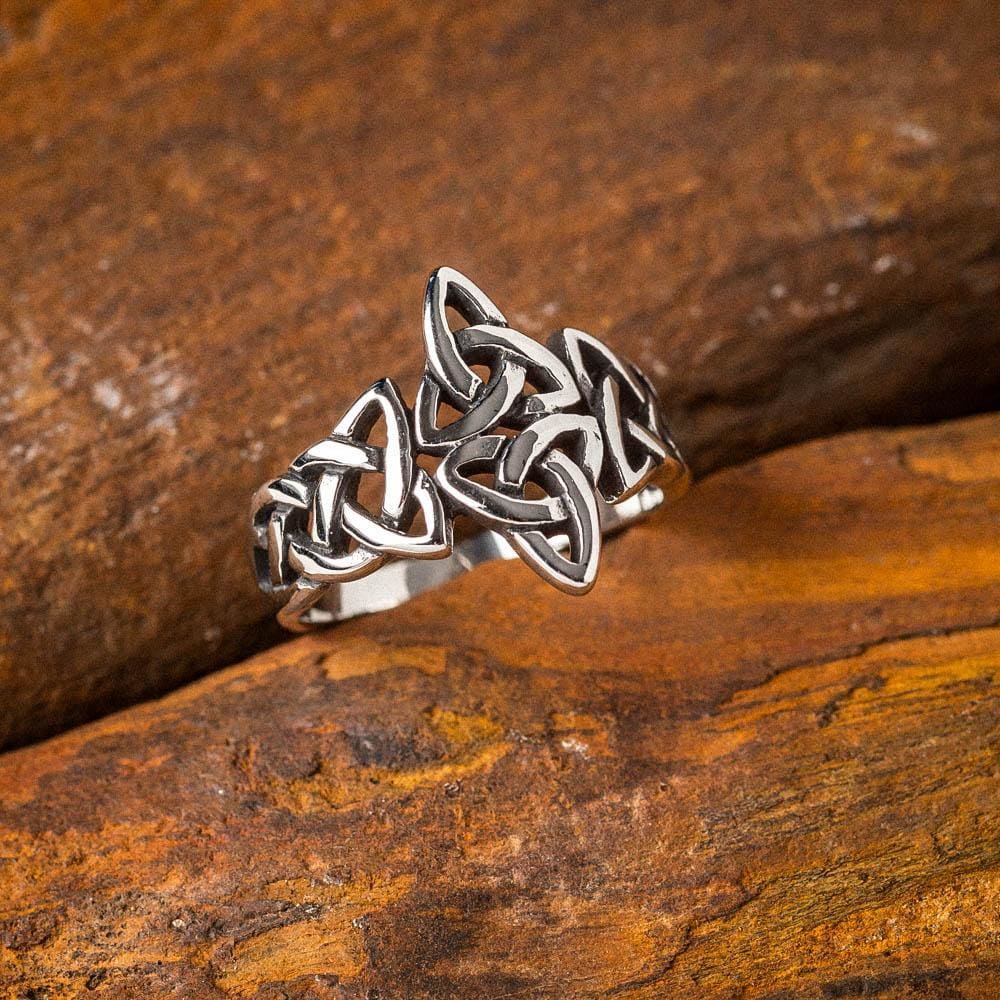 Stainless Steel Triquetra and Celtic Knot Ring - Norse Spirit
