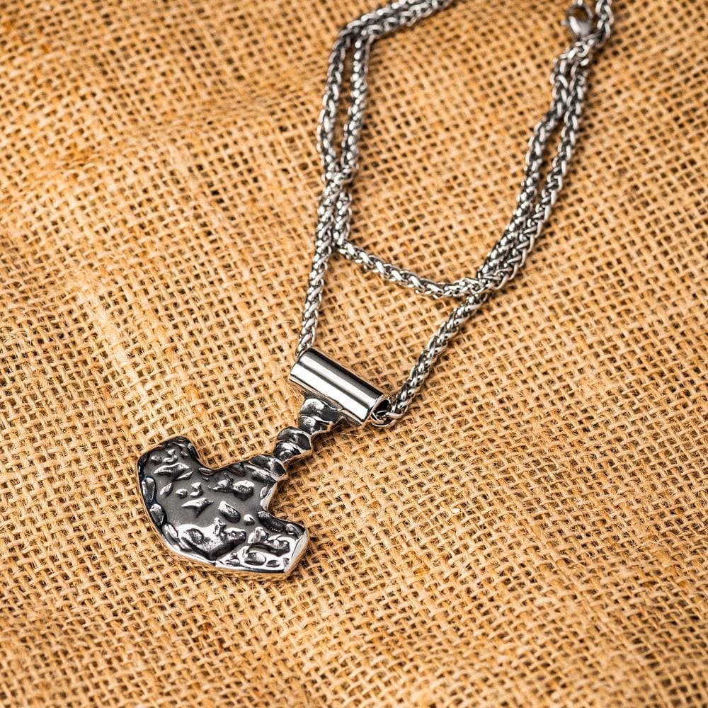 Stainless Steel Twisted Mjolnir Pendant with Vegvisir and Runes-Viking Necklace-Norse Spirit