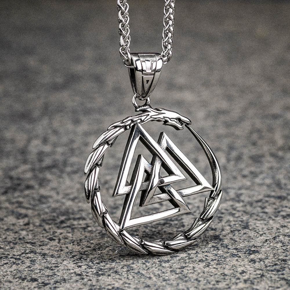 Stainless Steel Valknut and Jormungand Pendant-Viking Necklace-Norse Spirit