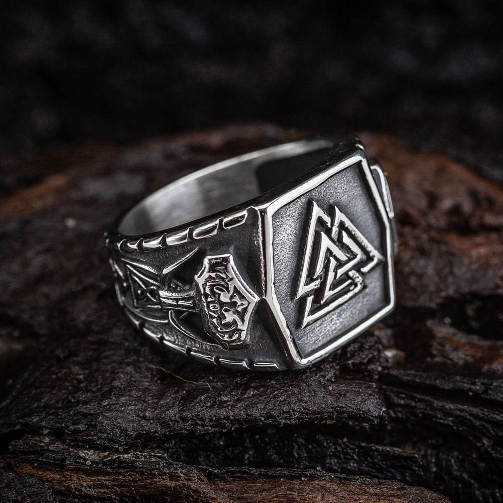 Stainless Steel Valknut and Mjolnir Ring-Viking Ring-Norse Spirit