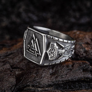 Stainless Steel Valknut and Mjolnir Ring-Viking Ring-Norse Spirit