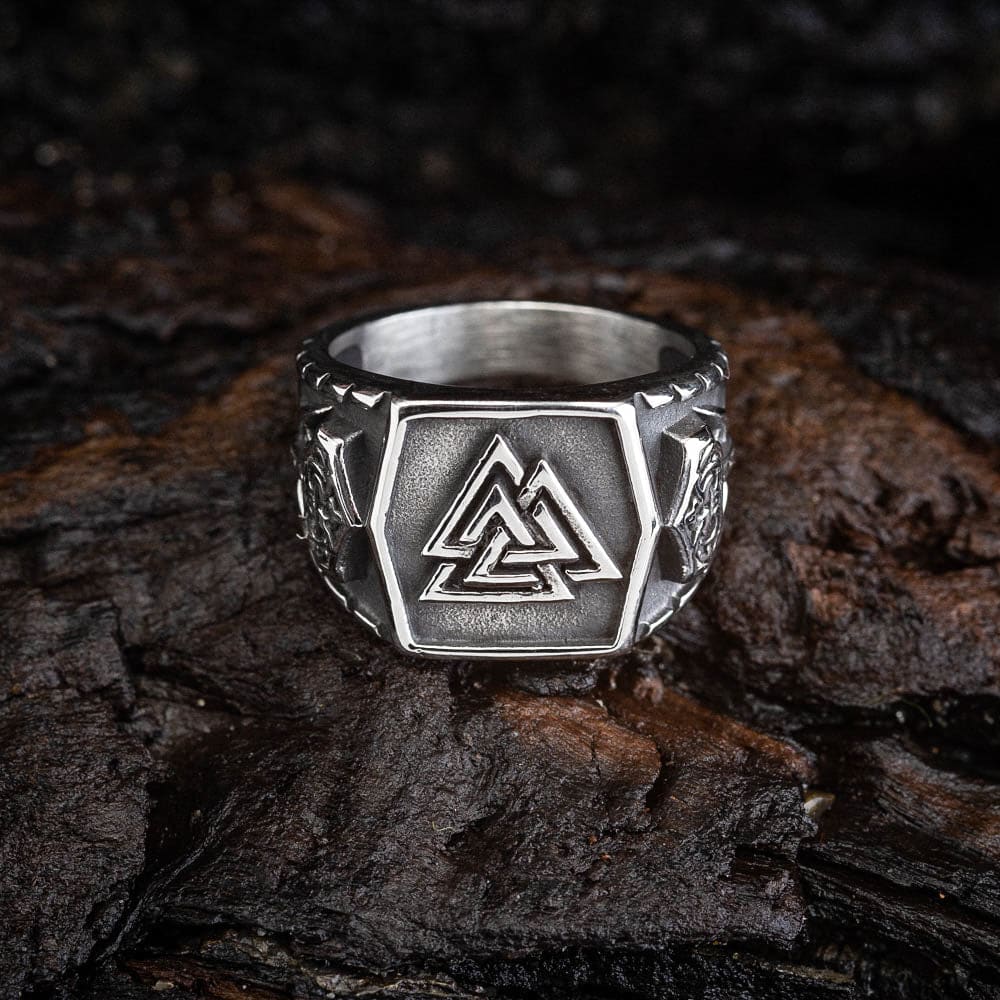 Stainless Steel Valknut and Mjolnir Ring-Viking Ring-Norse Spirit