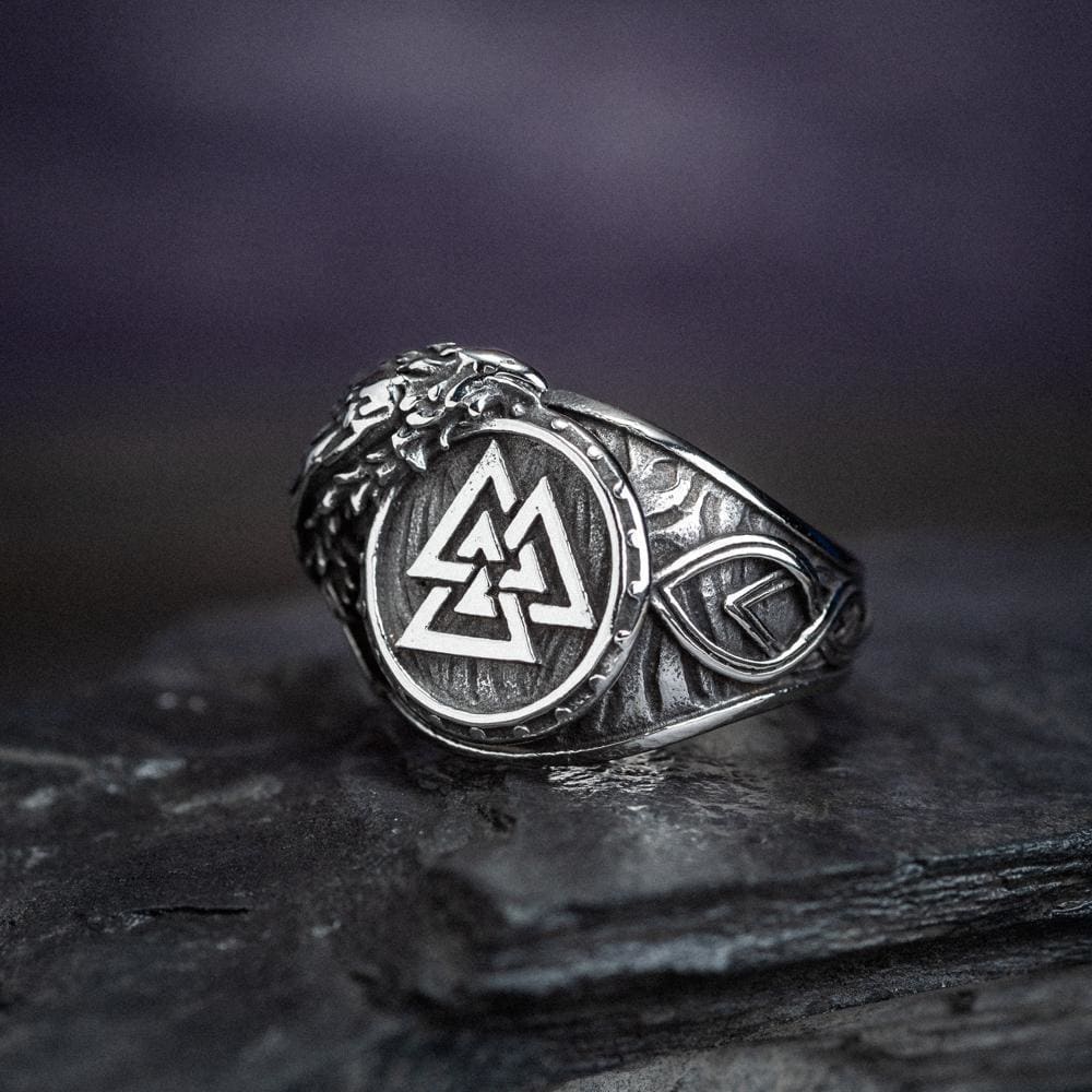 Stainless Steel Valknut and Raven Ring-Viking Ring-Norse Spirit