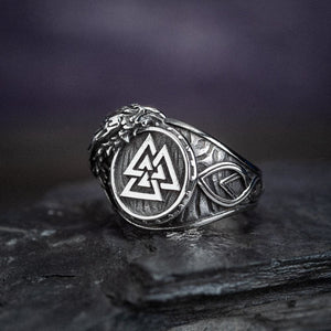 Stainless Steel Valknut and Raven Ring-Viking Ring-Norse Spirit